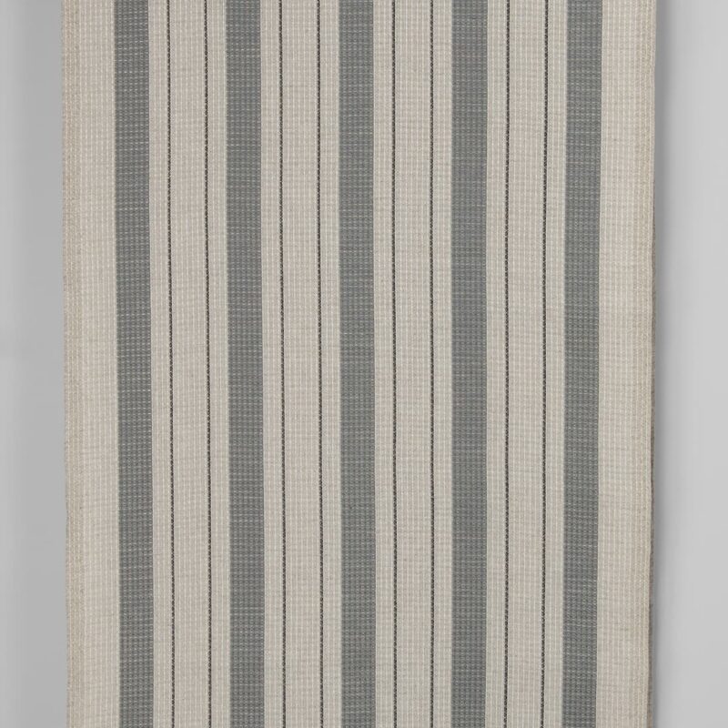 Narrow linen cotton fabric beige with grey stripes waffle