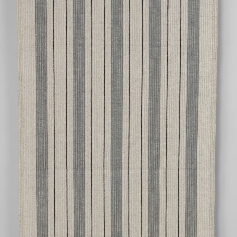 Narrow linen cotton fabric beige with grey stripes twill