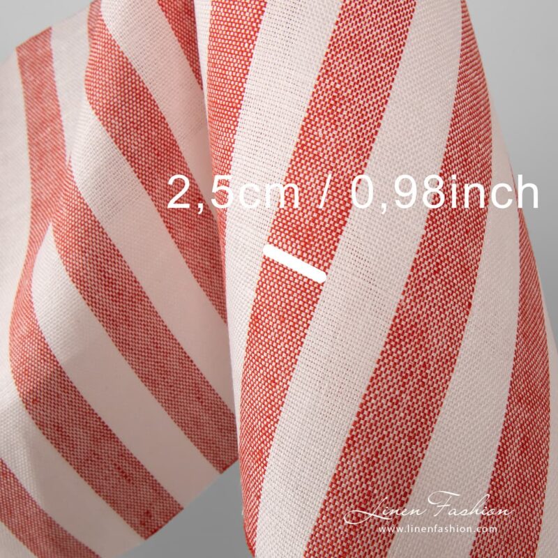 100% linen fabric in red and off white stripes.
