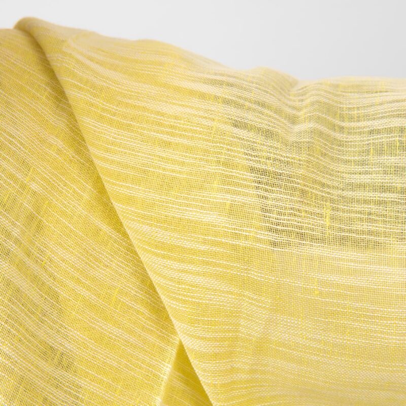 Yellow striped transparent linen cotton fabric close up detail