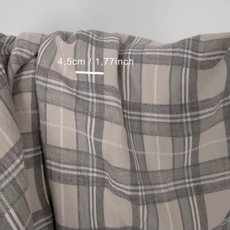 Washed linen cotton fabric in beige checks, specially washed