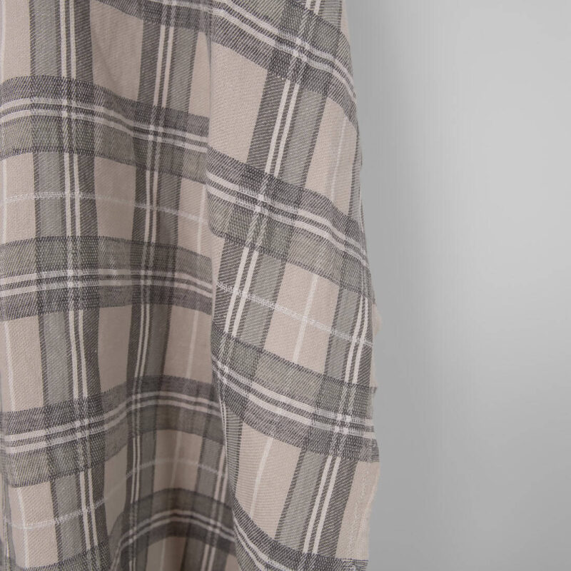Washed linen cotton fabric in beige checks, 170cm width