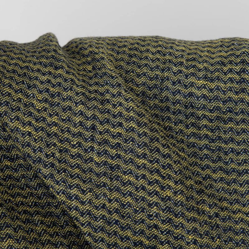 Linen fabric washed yellow and blue, small wave pattern