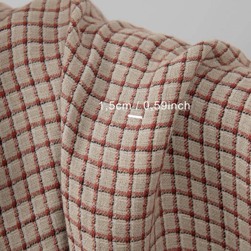 Linen grey fabric with red checks washed with measurements