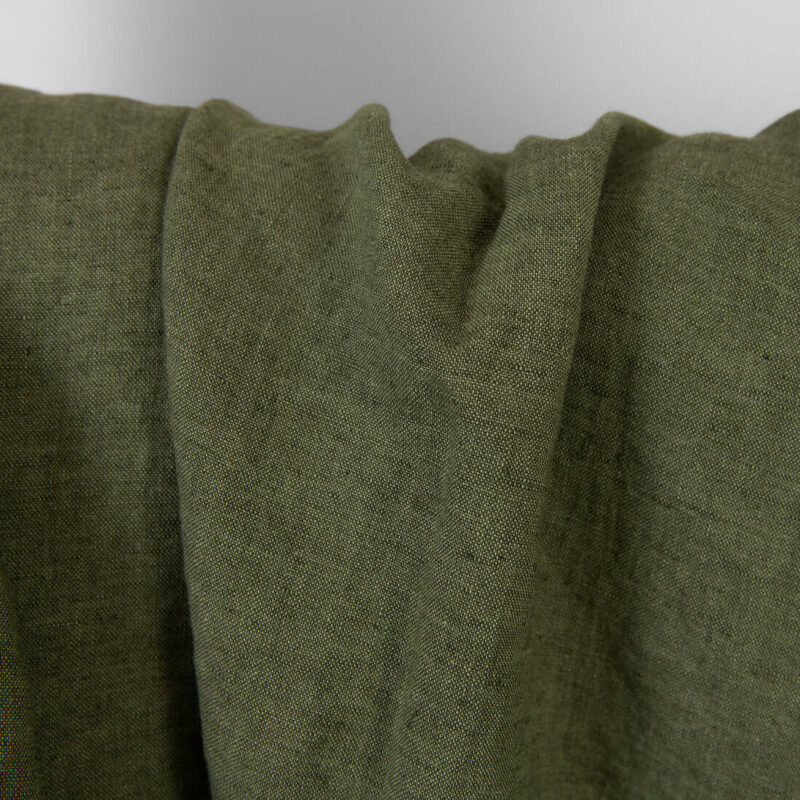 Washed linen fabric dark green melange, pure linen