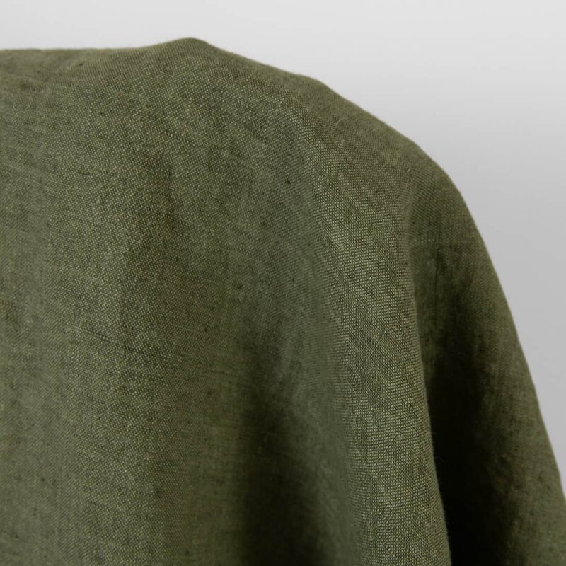Washed linen fabric dark green melange, plain weave