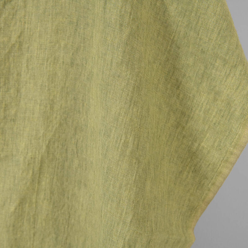 Washed linen fabric light green melange, plain weave