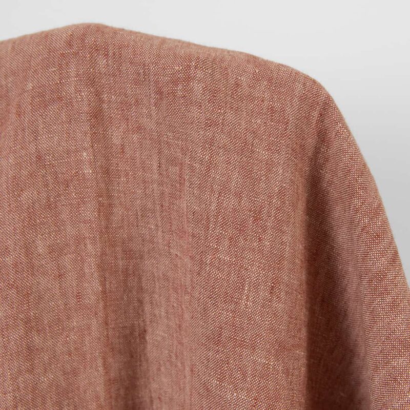 Washed linen fabric brick red with beige melange, plain weave