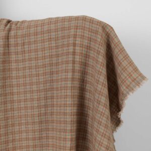 Leinenstoff beige-orange kariert gewaschen 4 Washed linen fabric orange brown checks