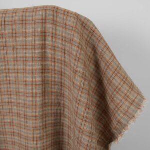 Leinenstoff beige-orange kariert gewaschen 5 Washed linen fabric orange brown checks, specially washed