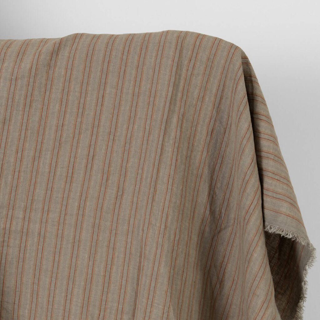 Leinenstoff beige-orange gestreift gewaschen 1 Linen fabric orange brown stripes washed
