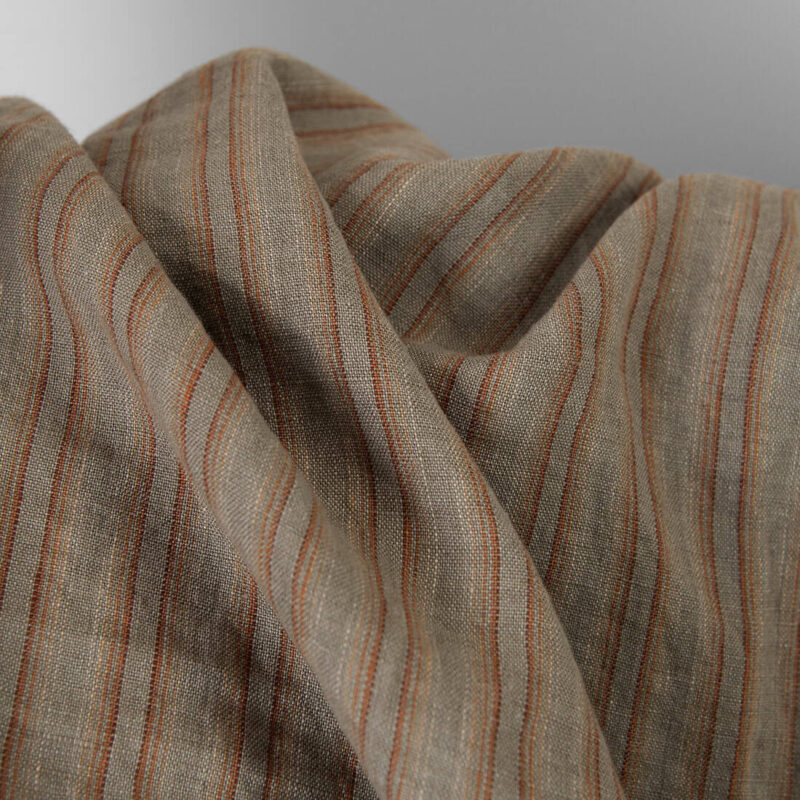 Linen fabric orange brown stripes specially washed