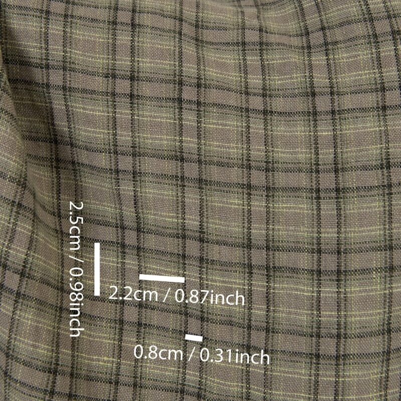 Washed linen fabric brown-green checks, with measurements