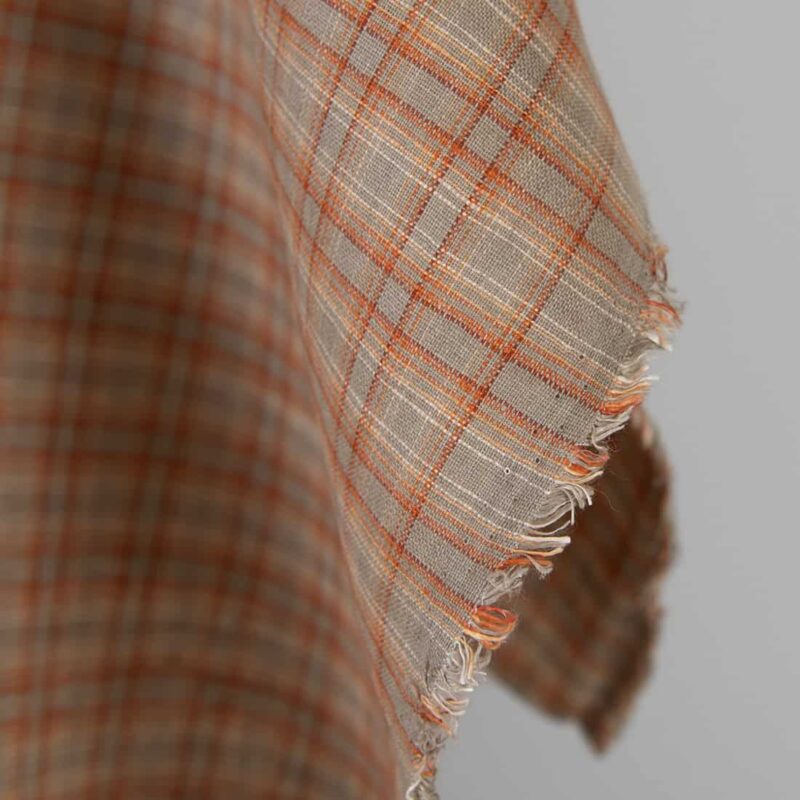 Leinenstoff beige-orange kariert – Bild 2