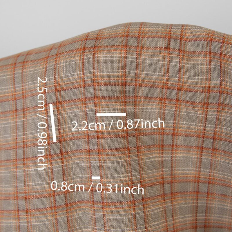Leinenstoff beige-orange kariert – Bild 4