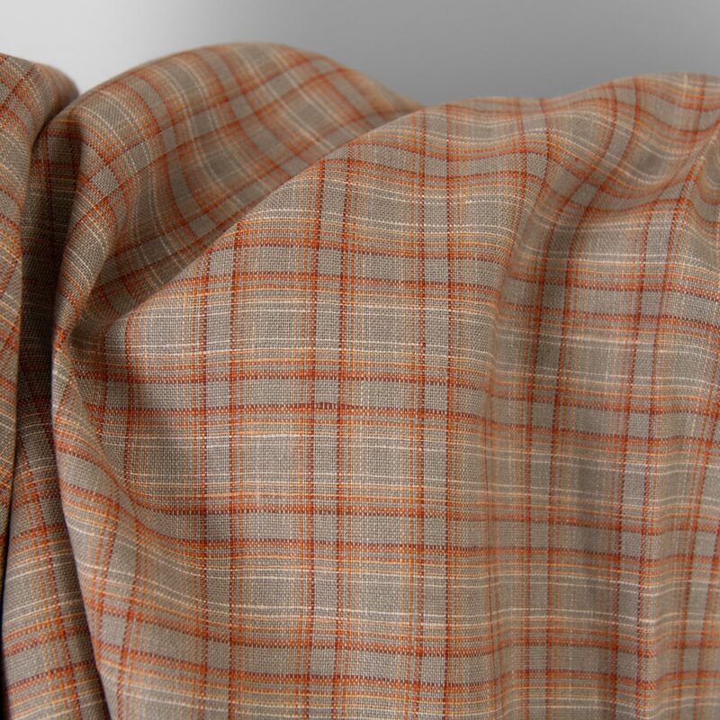 Leinenstoff beige-orange kariert – Bild 3