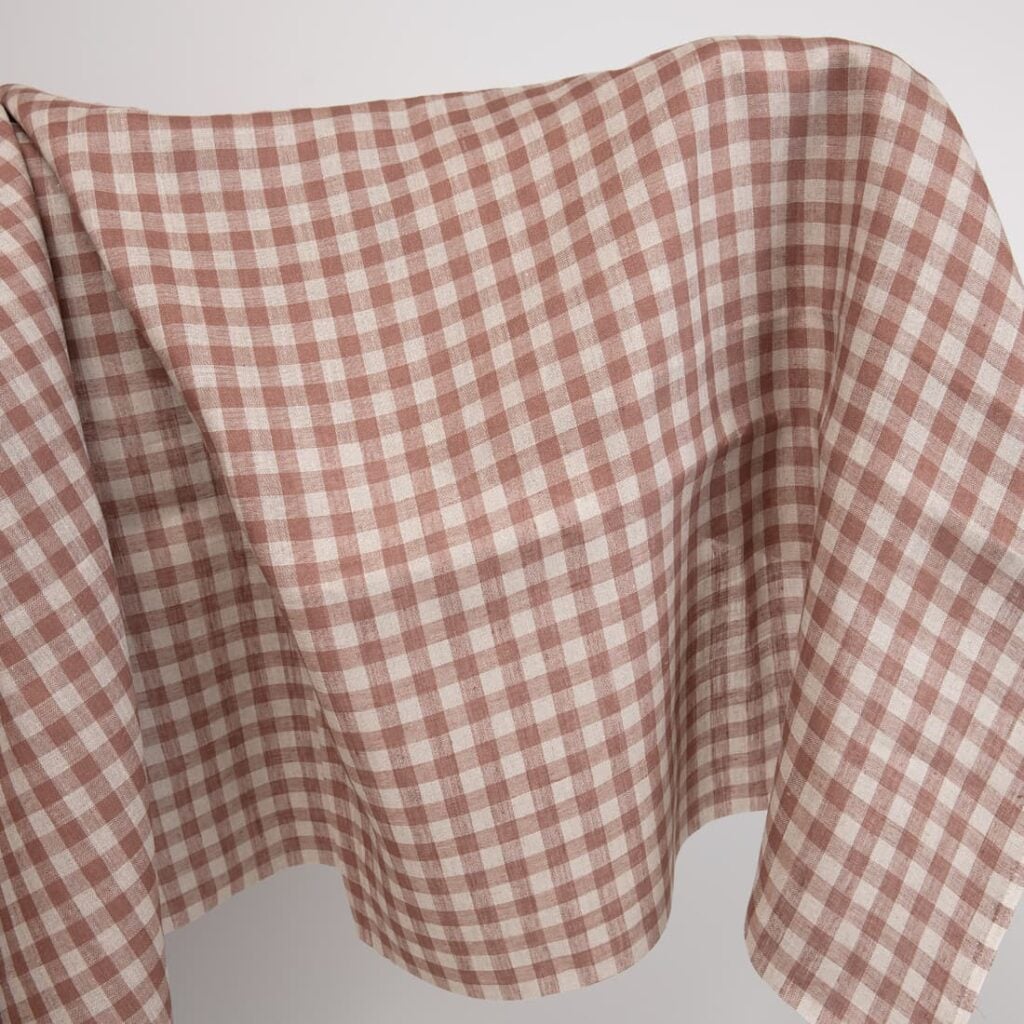 Linen fabric in brown and natural linen colour checks