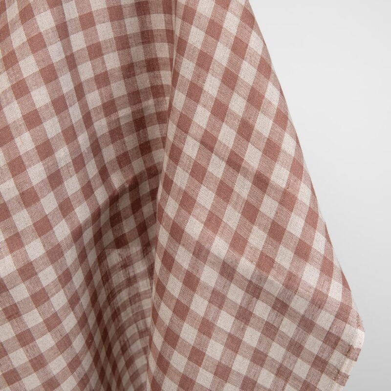 Linen fabric in brown and natural linen colour checks product photo