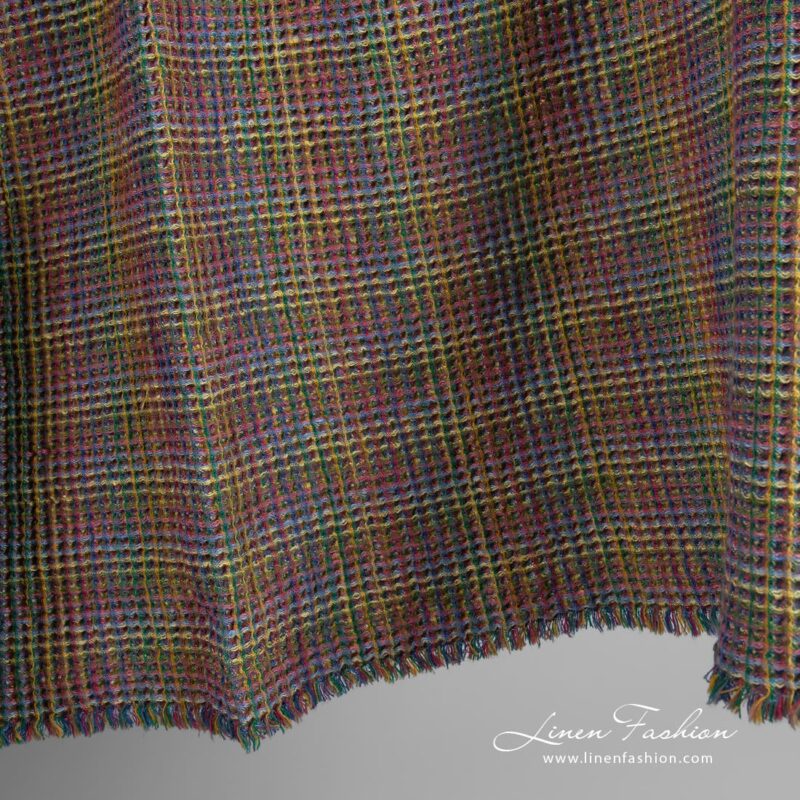 Brown linen cotton fabric in waffle pattern, specially washed to increase softness