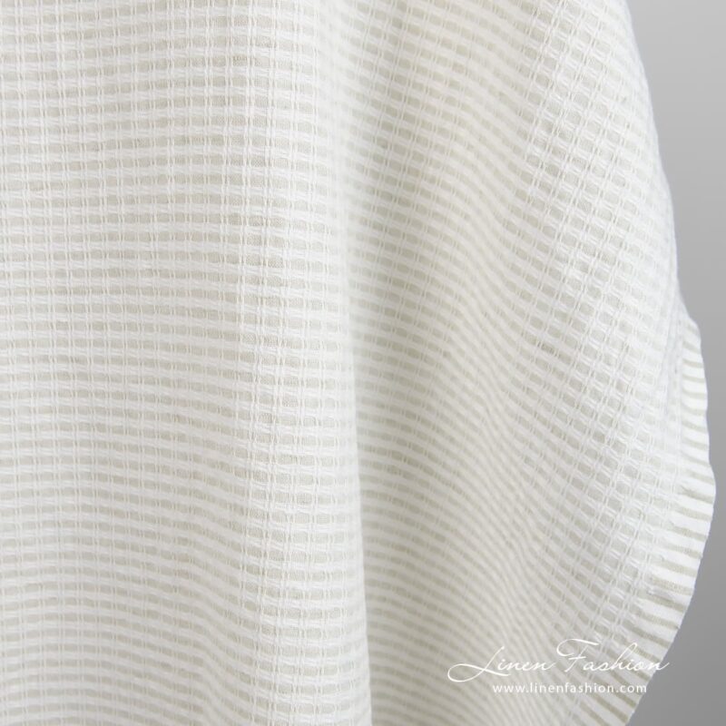 Light grey linen cotton fabric in checks, perfect for clothes and home textile