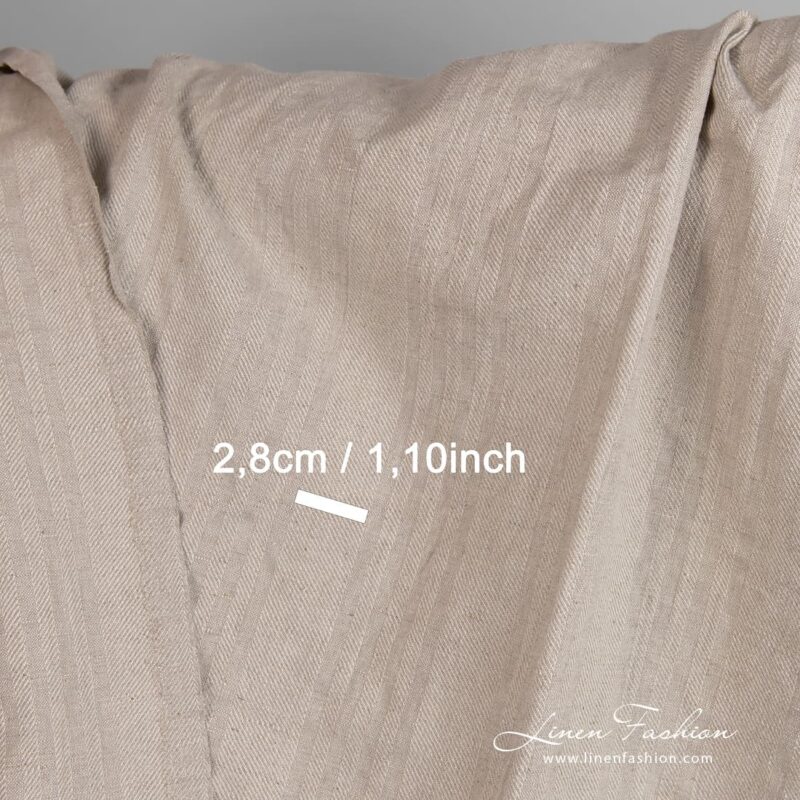 Natural color linen cotton fabric, woven in twill weave stripes