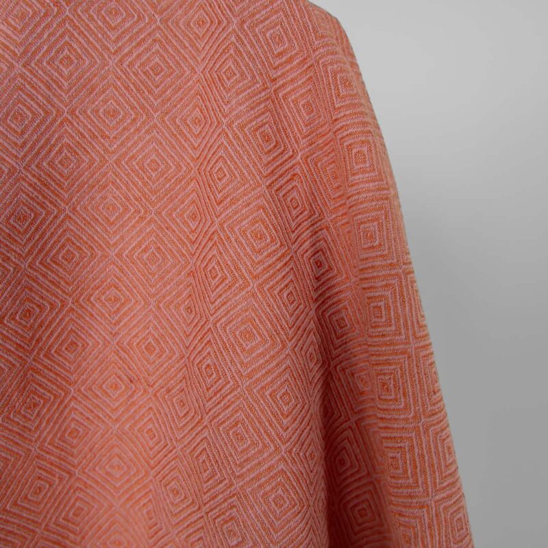 Washed linen cotton fabric in orange lilac diamond pattern