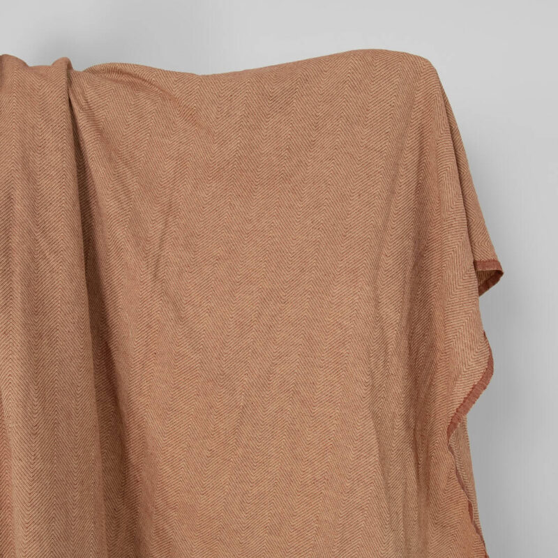 Washed linen cotton fabric in yellow brown herringbone