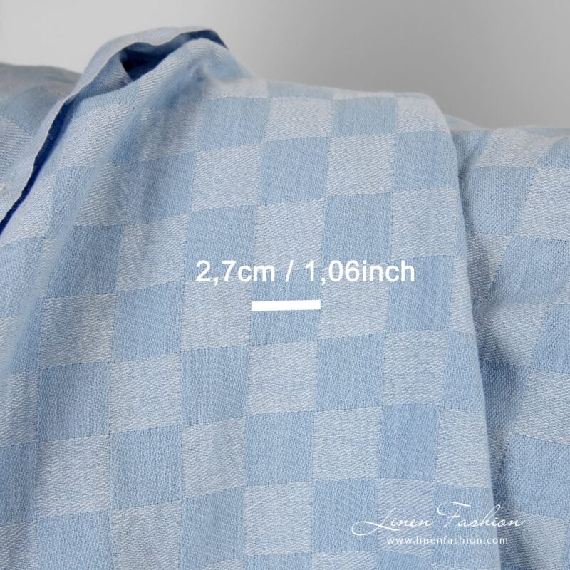 Bluish linen cotton fabric in checks, perfect for clothes and home textile