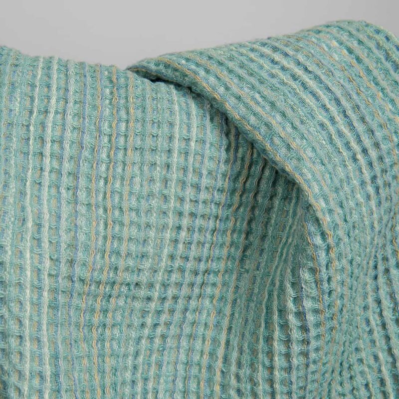 Washed green linen cotton waffle weave fabric, 240gm2
