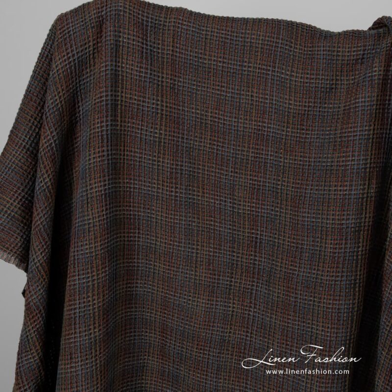 Linen cotton multi coloured waffle fabric, washed.