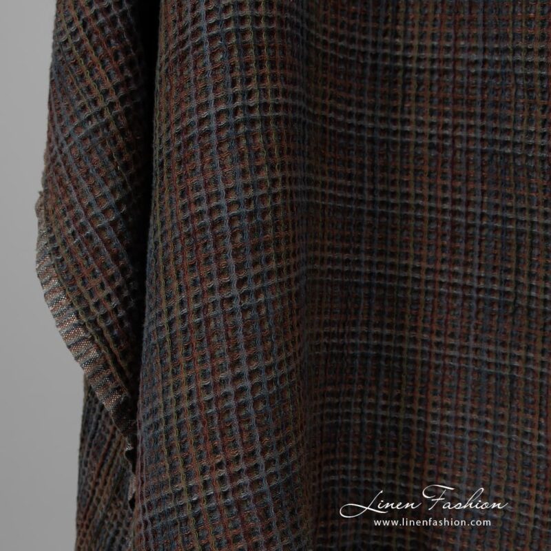 Washed linen cotton multi coloured fabric.