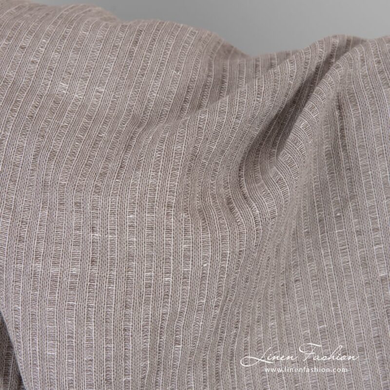 Beige linen cotton fabric in stripes, specially washed to increase softness