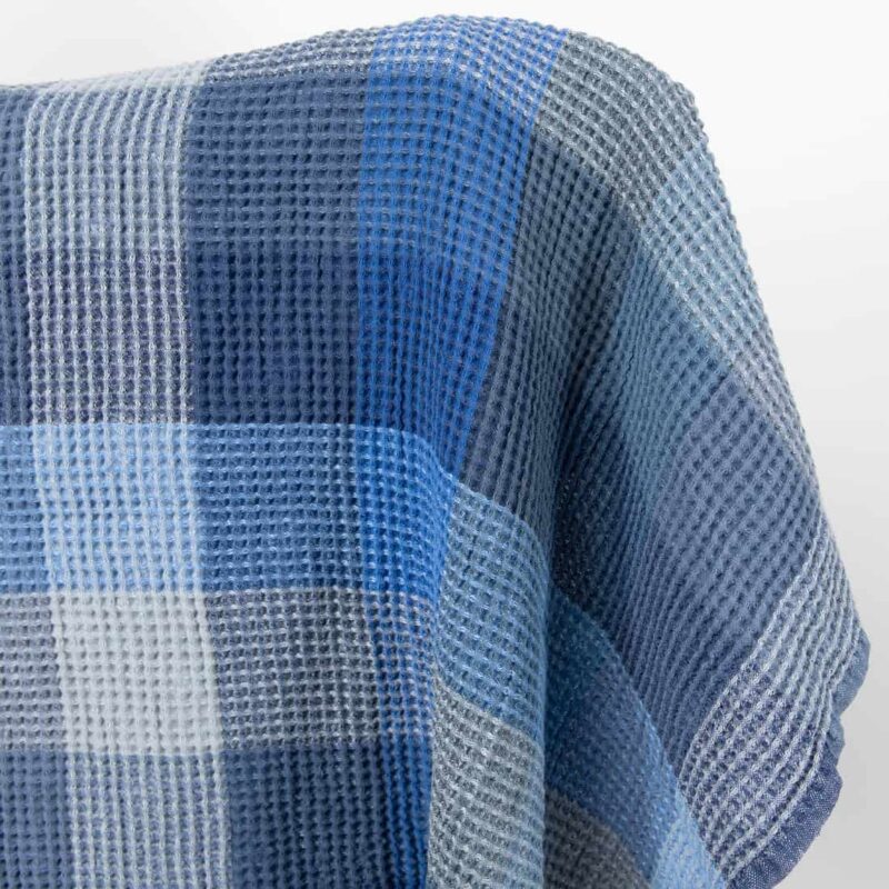 half linen waffle blue fabric, washed, soft structure