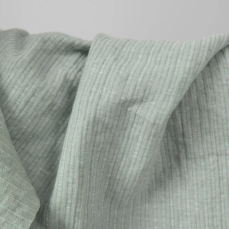 Washed linen cotton fabric greenish white colour striped product photo