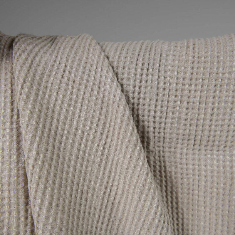 Washed linen cotton fabric beige waffle 150cm