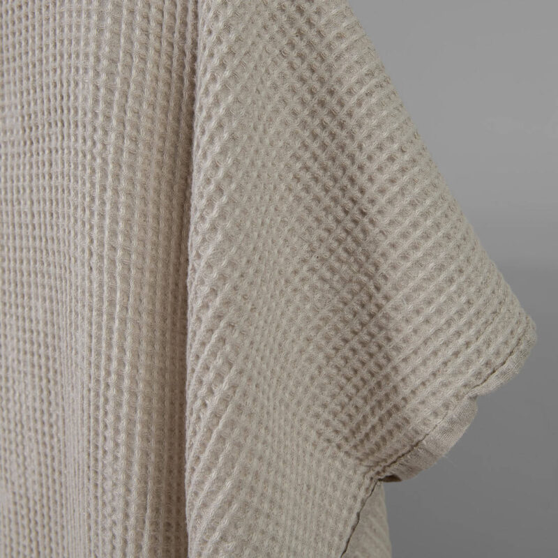 Washed linen cotton fabric beige waffle edge view
