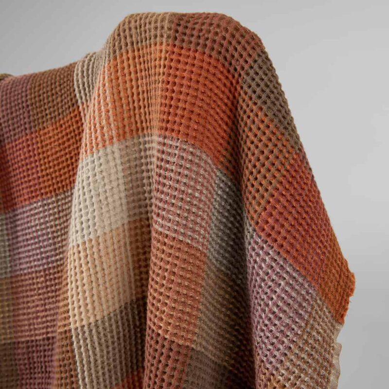 Washed linen cotton fabric brown colour checks waffle product photo