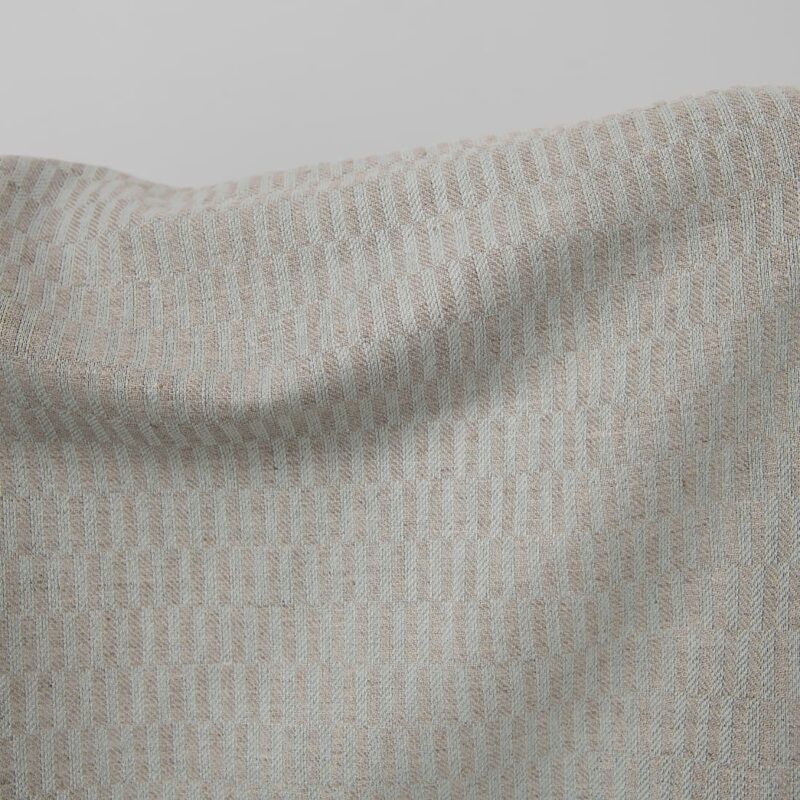 Blue and grey patterned linen cotton fabric close up detail