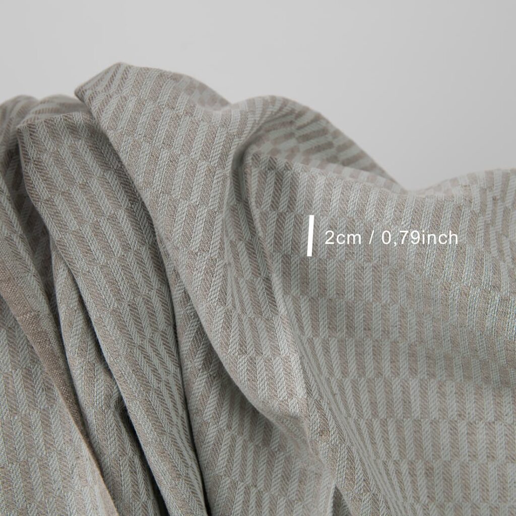 Halbleinen naturgrau-grünlich gestreift 3 Blue and grey patterned linen cotton fabric with measurements
