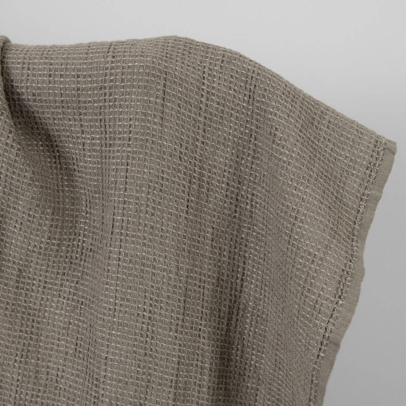 Linen cotton fabric beige-grey waffle specially washed