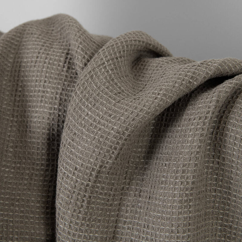 Linen cotton fabric beige-grey waffle washed, soft to touch