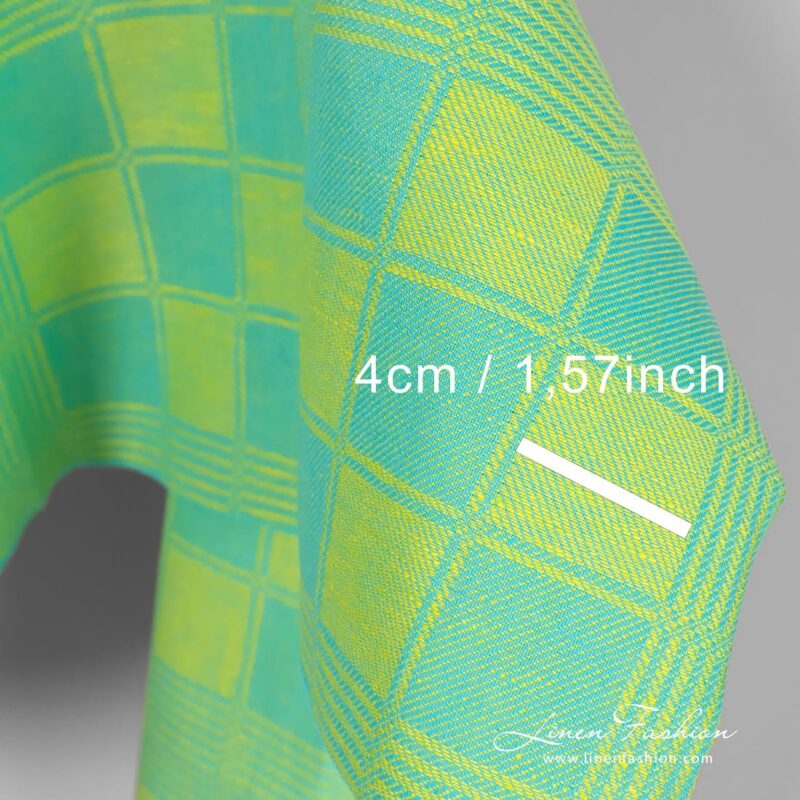 Linen cotton green fabric check size