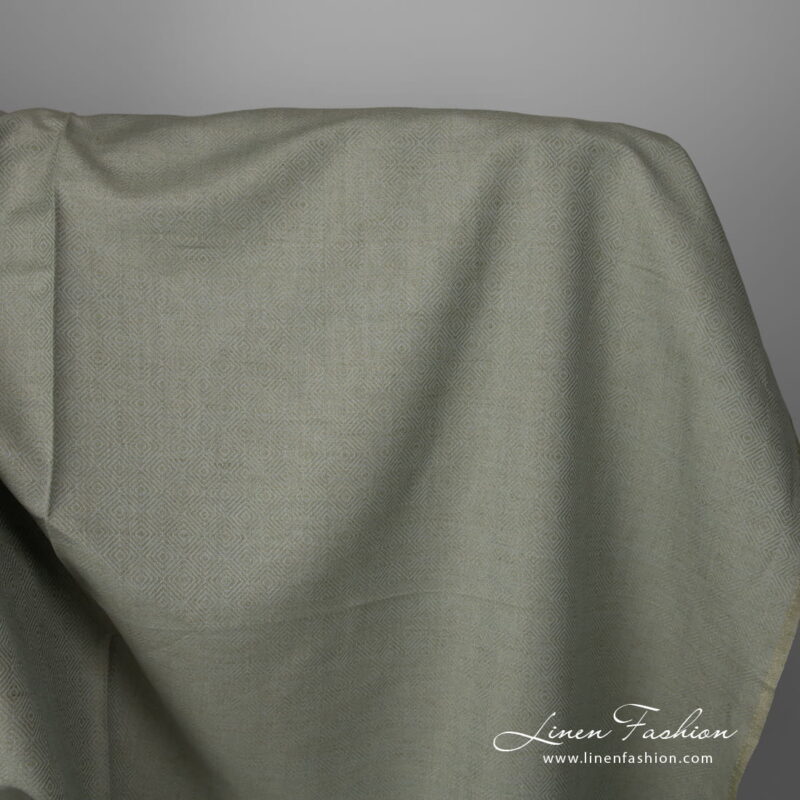 Linen cotton fabric in greyish green diamond pattern