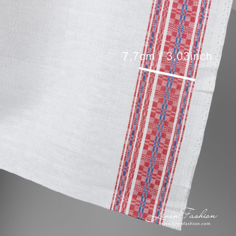 Linen cotton fabric with blue-red stripes with measurements