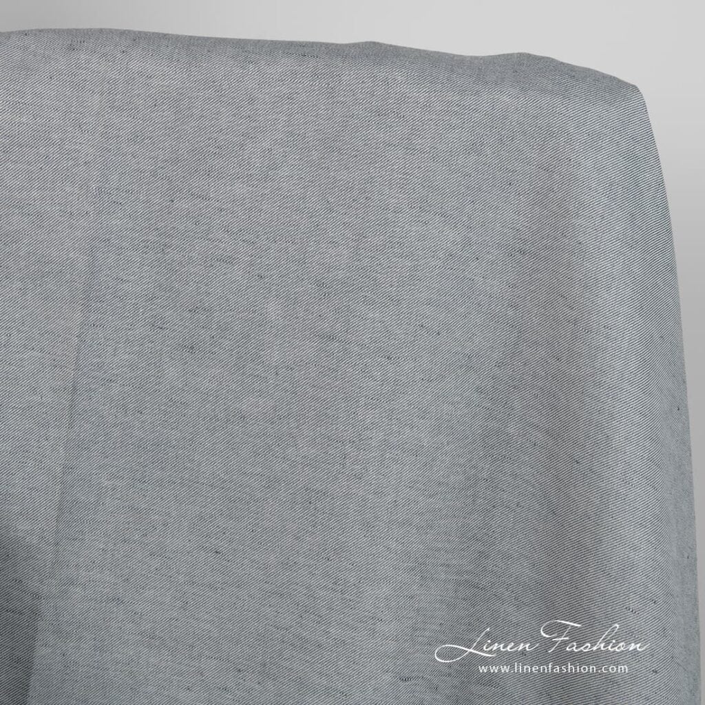 Linen cotton fabric blueish grey twill weave