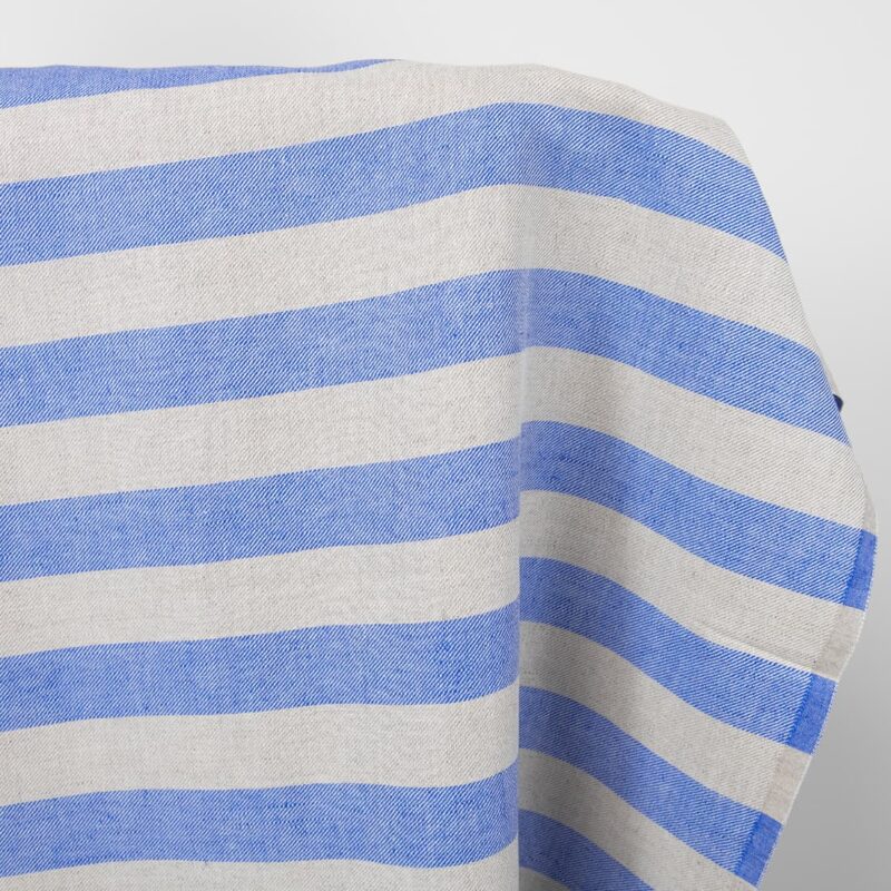 linen cotton blue beige stripes, horizontal.