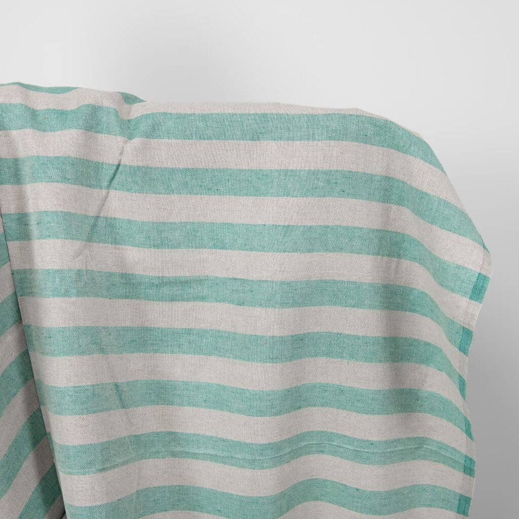 linen cotton beige green stripes