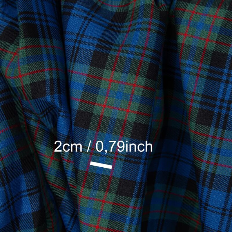 Linen cotton fabric blue green twill checks, with measurements