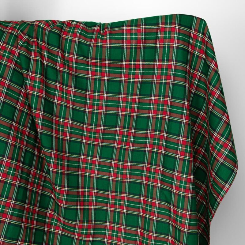 Linen cotton fabric green red checks