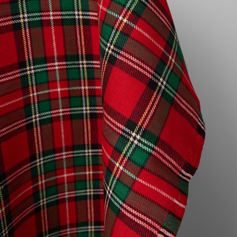 Linen cotton fabric red green checks, fabric edge
